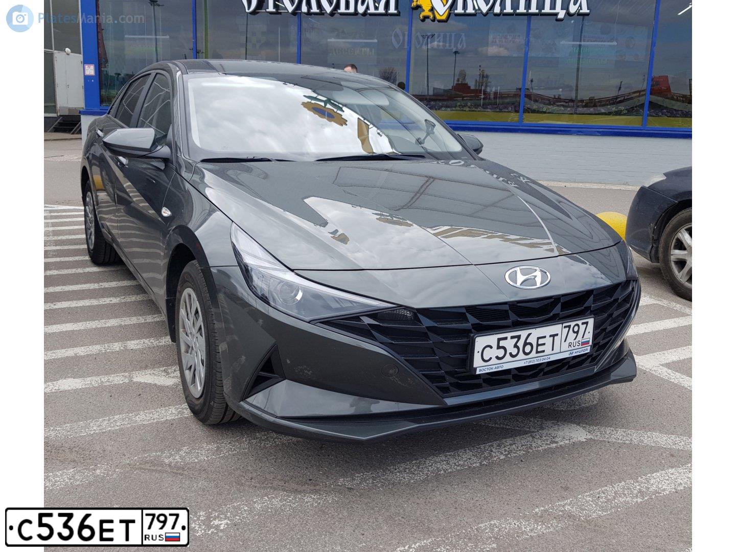 Фото автомобиля HYUNDAI ELANTRA, 2021 — госномер С536ЕТ797. Цвет: СЕРЫЙ