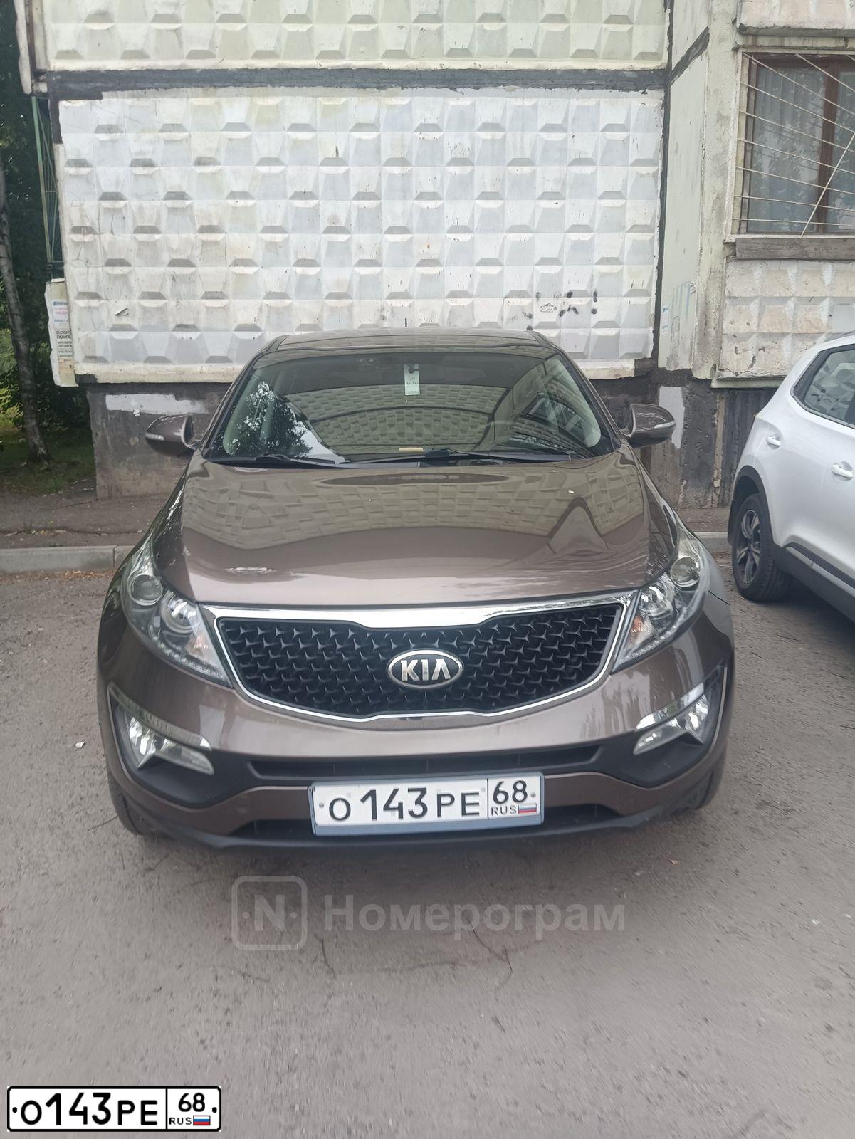 Фото автомобиля KIA SPORTAGE, 2015 — госномер О143РЕ68. Цвет: Коричневый