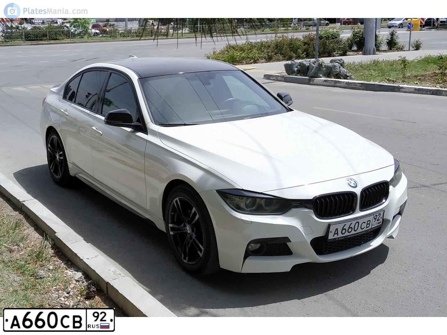 Фото автомобиля BMW SERIE 3, 2013 — госномер А660СВ92. Цвет: Белый