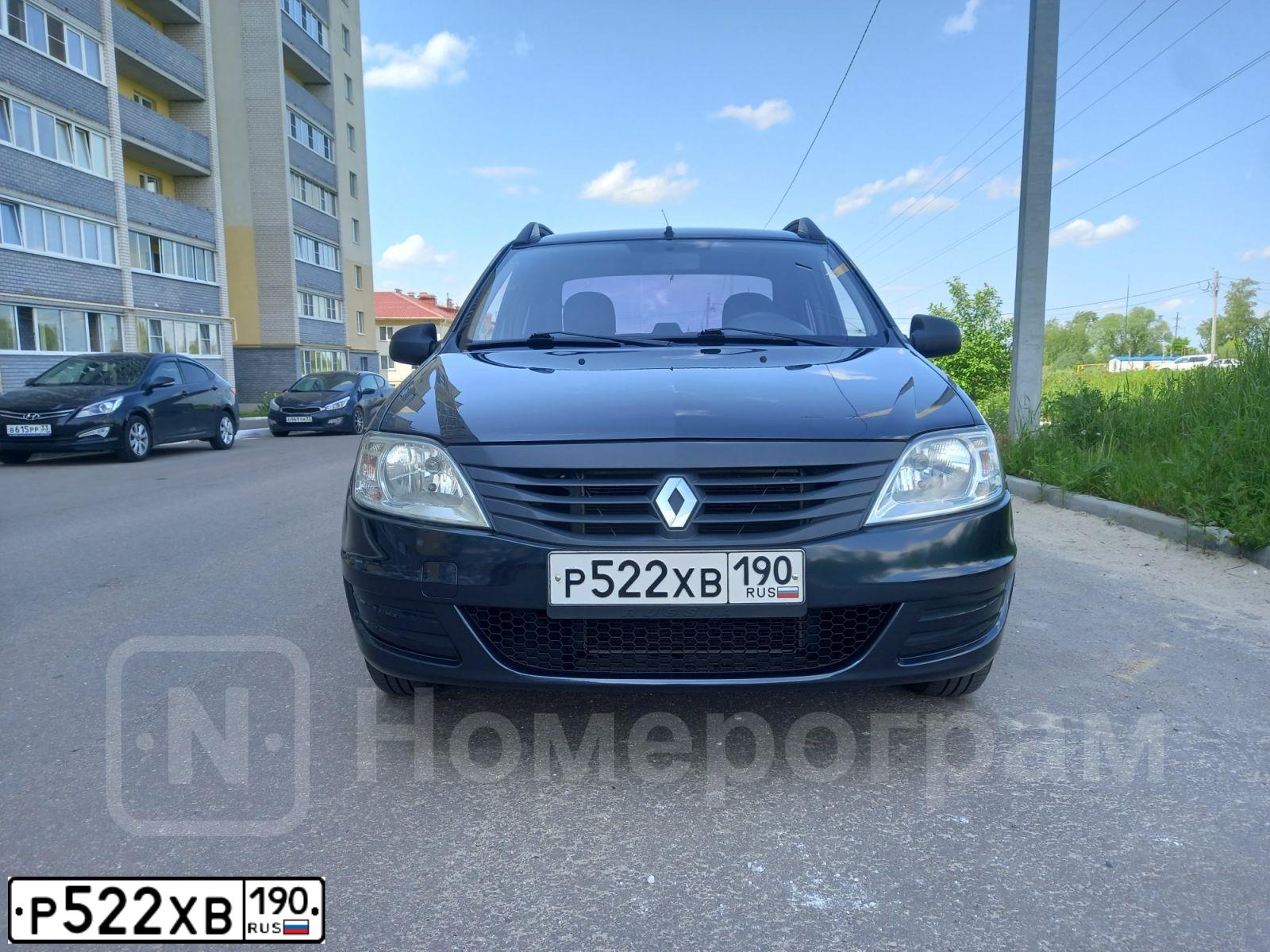 Фото автомобиля RENAULT LOGAN, 2010 — госномер Р522ХВ190. Цвет: СЕРЫЙ ТЕМНЫЙ