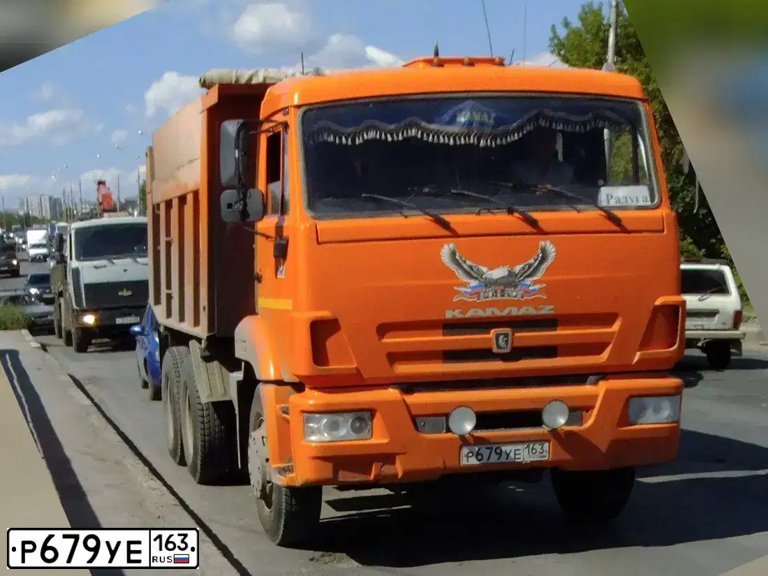 Фото автомобиля KAMAZ 65115 /6X4/, 2012 — госномер Р679УЕ163. Цвет: ОРАНЖЕВЫЙ