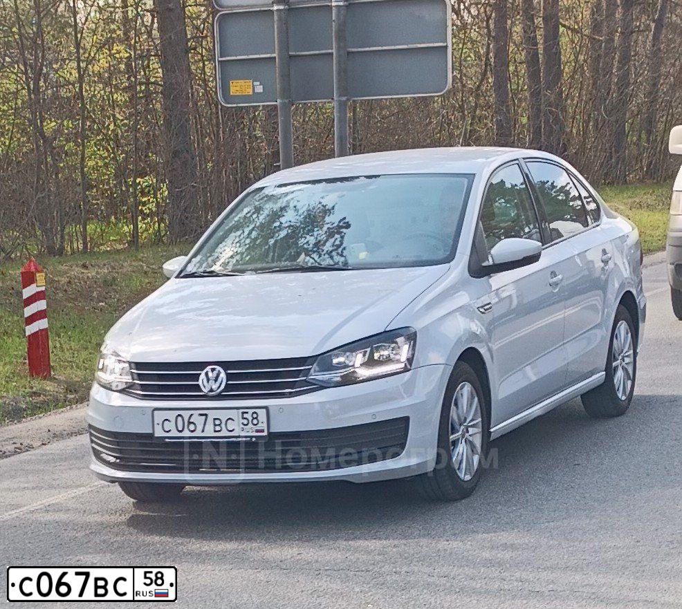 Фото автомобиля VOLKSWAGEN POLO, 2019 — госномер С067ВС58. Цвет: Белый