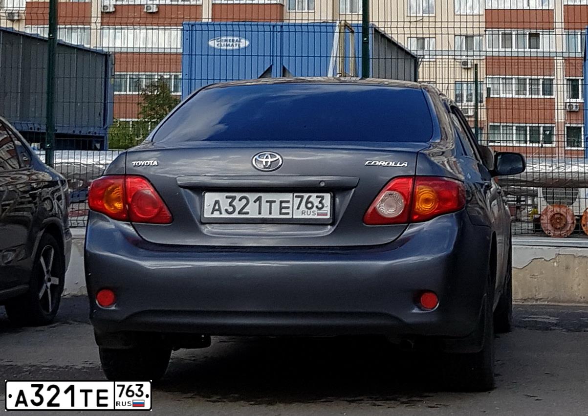 Фото автомобиля TOYOTA COROLLA, 2008 — госномер А321ТЕ763. Цвет: СЕРЫЙ