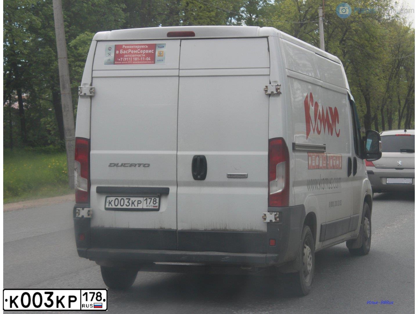 Фото автомобиля FIAT DUCATO, 2016 — госномер К003КР178. Цвет: БЕЛЫЙ