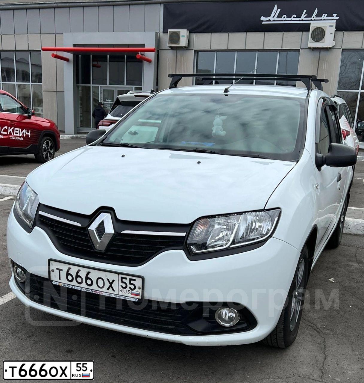 Фото автомобиля RENAULT LOGAN, 2015 — госномер Т666ОХ55. Цвет: БЕЛЫЙ