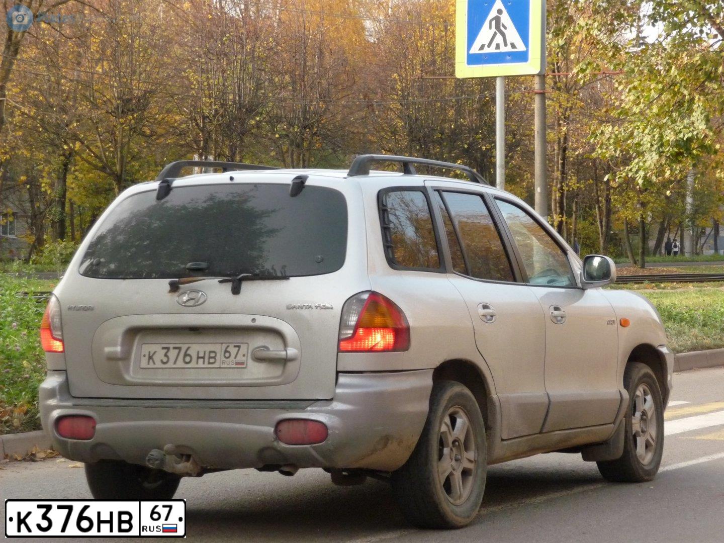 Фото автомобиля HYUNDAI SANTA FE, 2002 — госномер К376НВ67. Цвет: СЕРЕБРИСТЫЙ