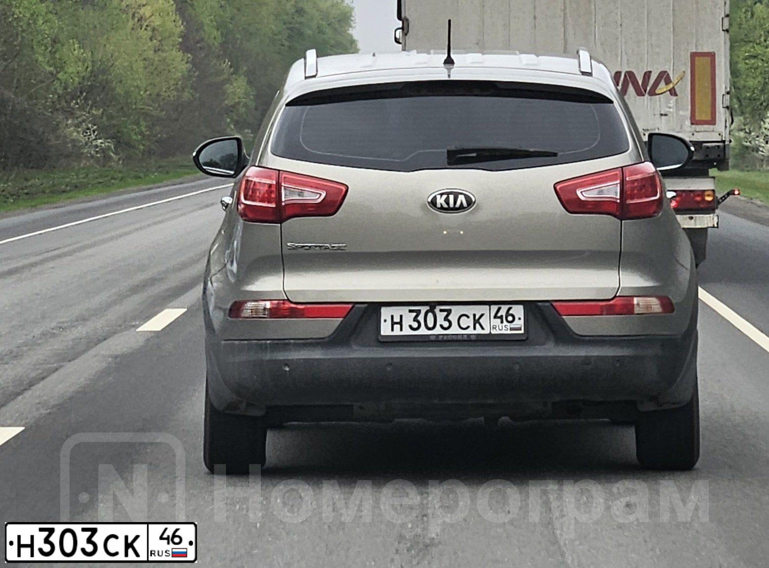 Фото автомобиля KIA SPORTAGE, 2013 — госномер Н303СК46. Цвет: Серебристый