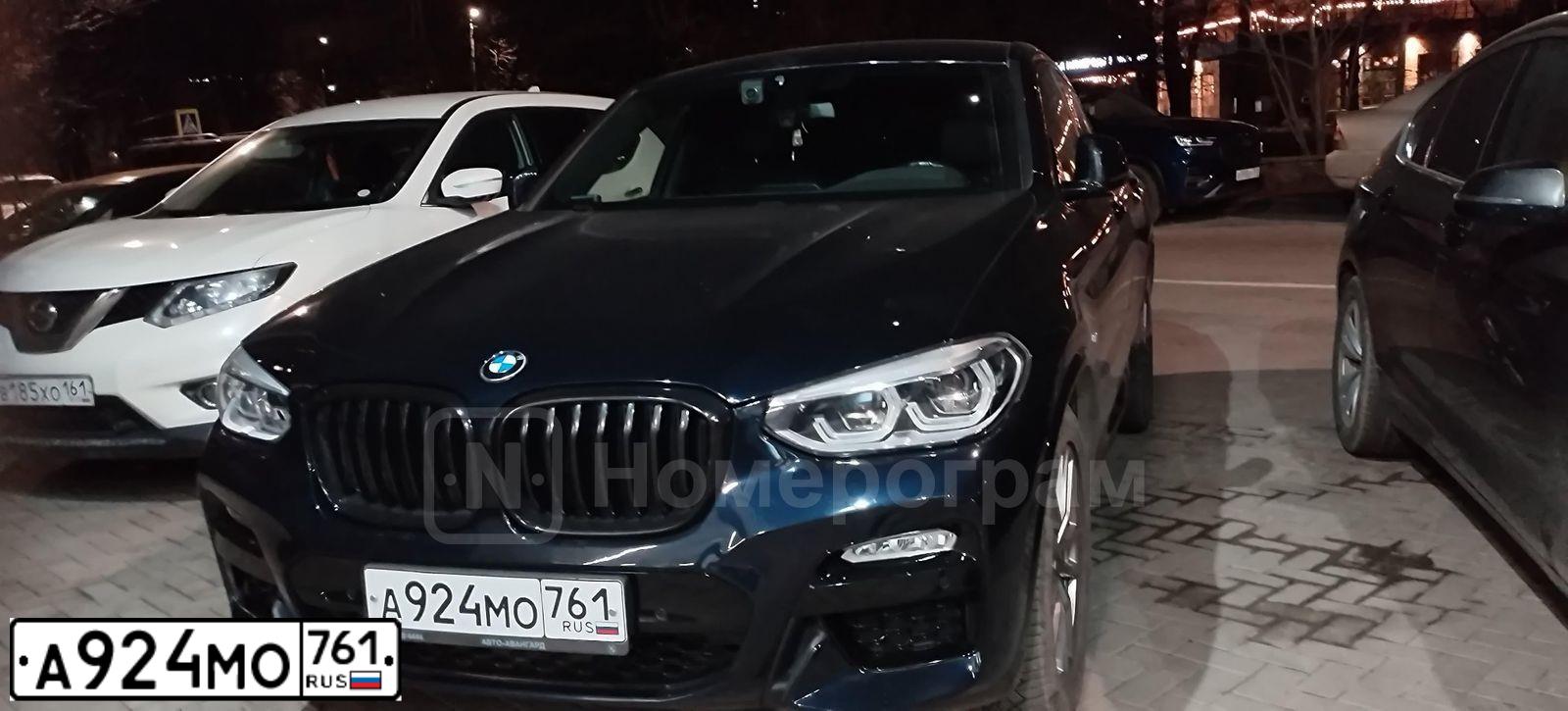 Фото автомобиля BMW X4, 2019 — госномер А924МО761. Цвет: ЧЕРНЫЙ