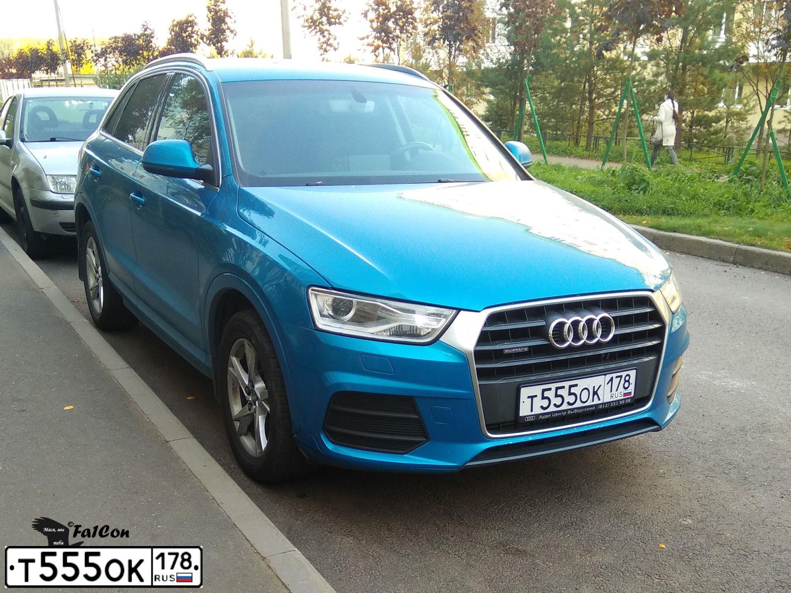 Фото автомобиля AUDI Q3, 2015 — госномер Т555ОК178. Цвет: ГОЛУБОЙ