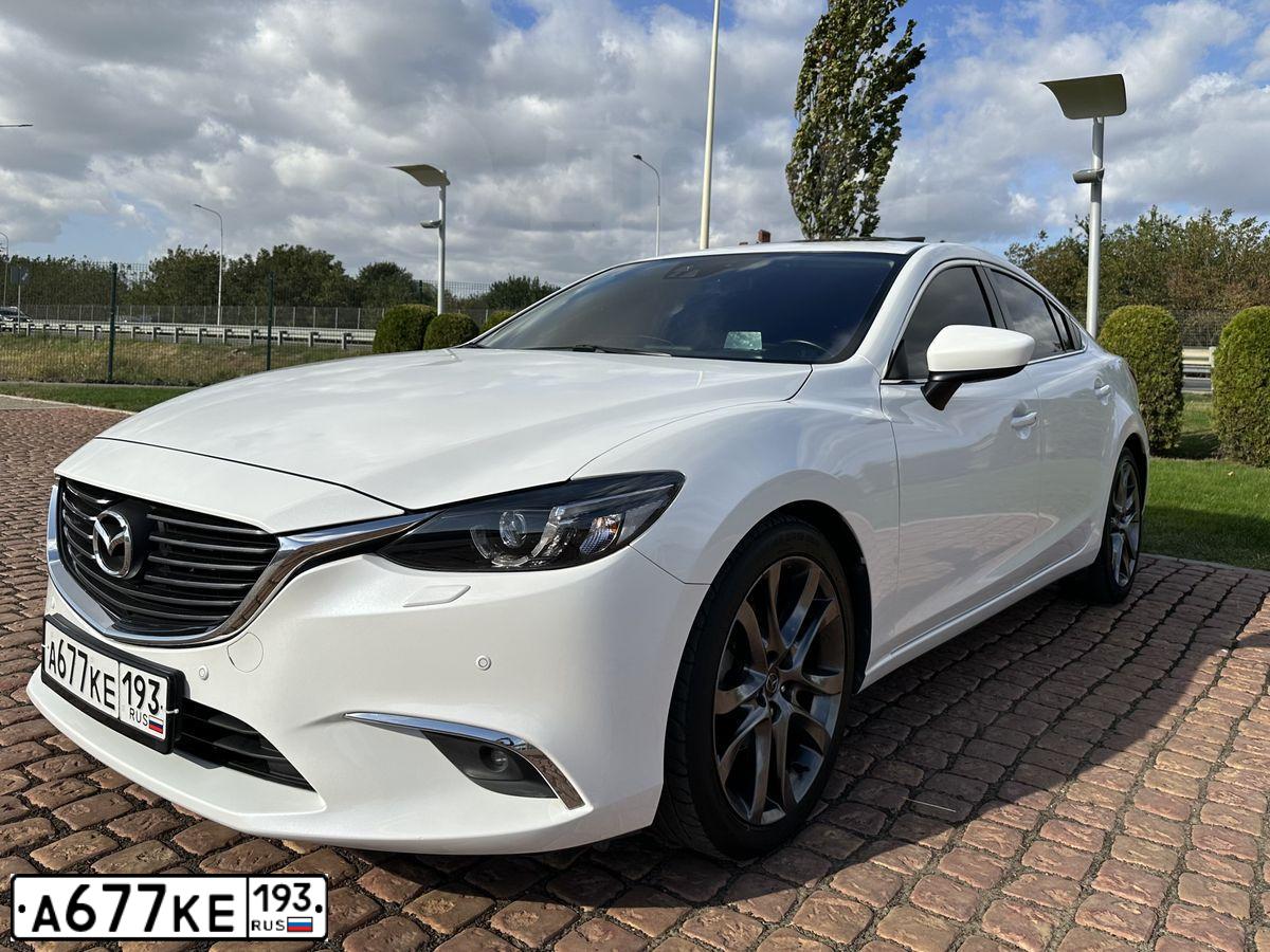 Фото автомобиля MAZDA 6, 2016 — госномер Р694УВ193. Цвет: ПЕРЛАМУТРОВО-БЕЛЫЙ