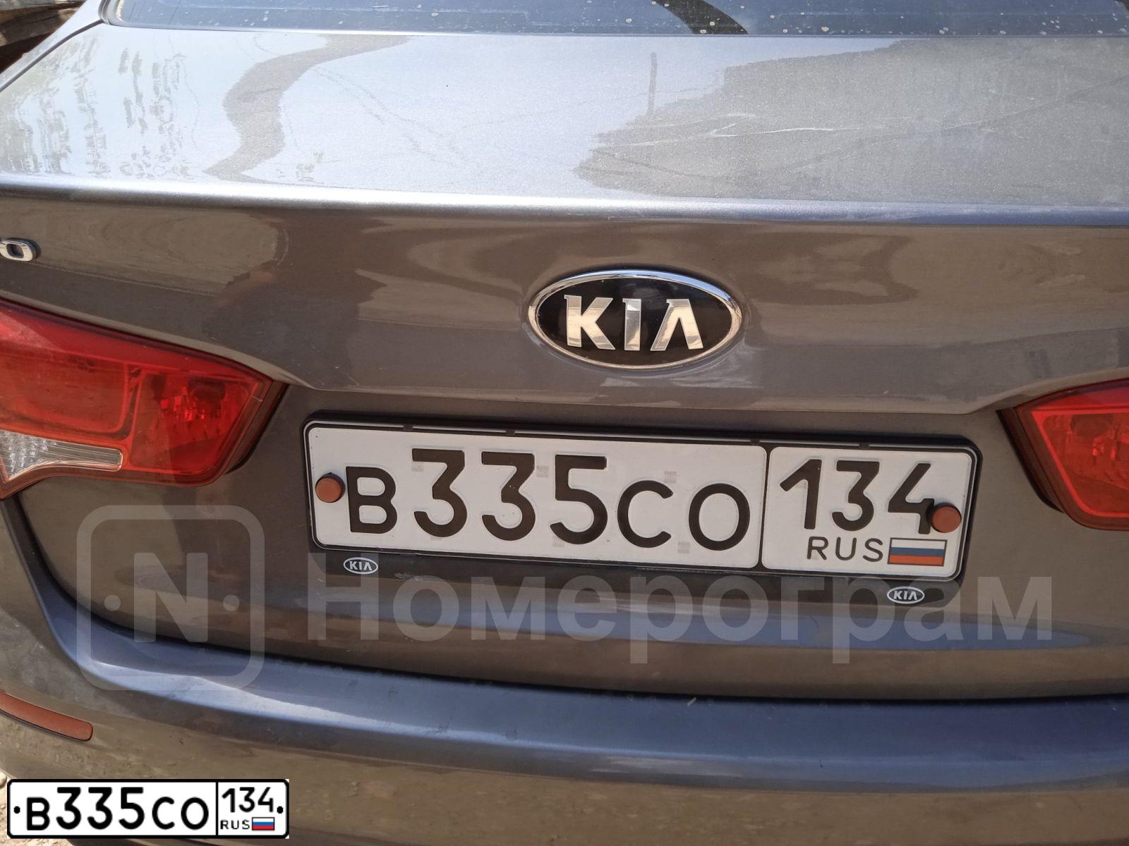 Фото автомобиля KIA RIO, 2016 — госномер В335СО134. Цвет: ТЕМНО - СЕРЫЙ