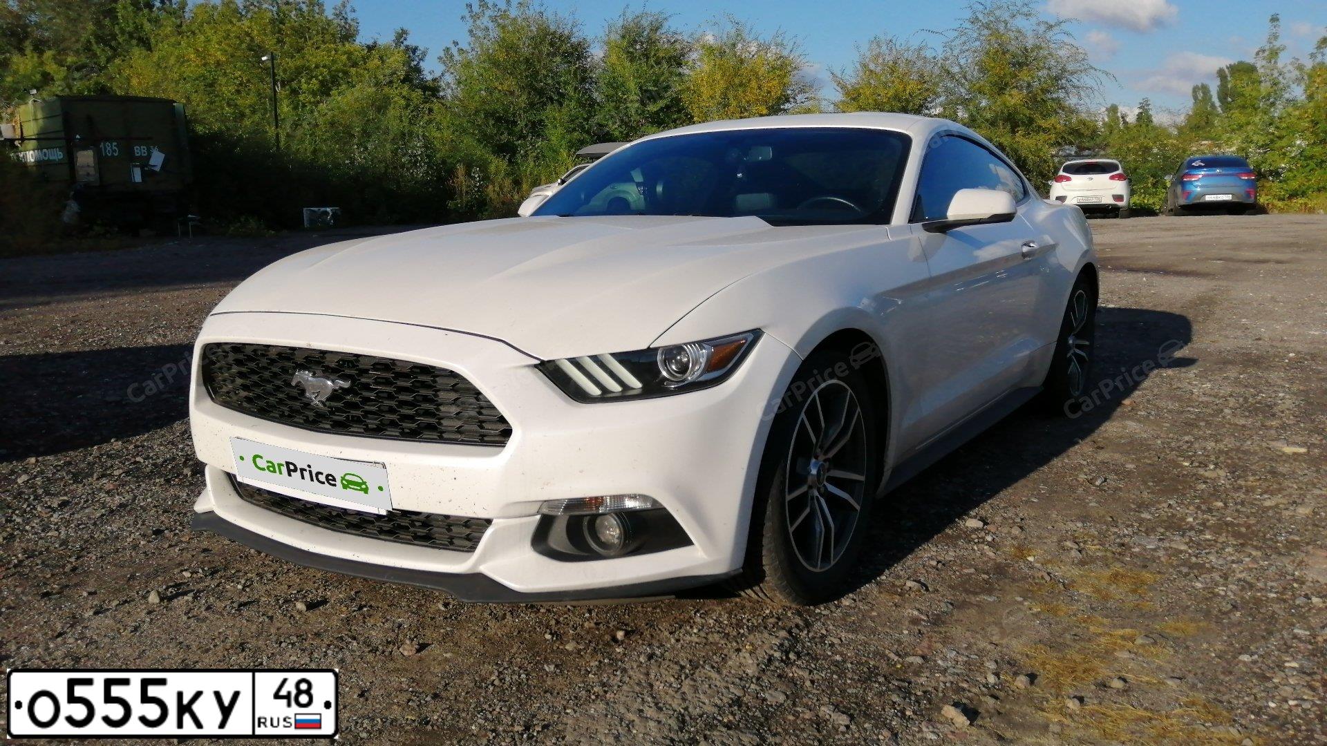 Фото автомобиля FORD MUSTANG, 2017 — госномер О555КУ48. Цвет: БЕЛЫЙ