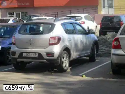 Фото автомобиля RENAULT SANDERO, 2016 — госномер С659МУ51. Цвет: СВЕТЛО-СЕРЫЙ