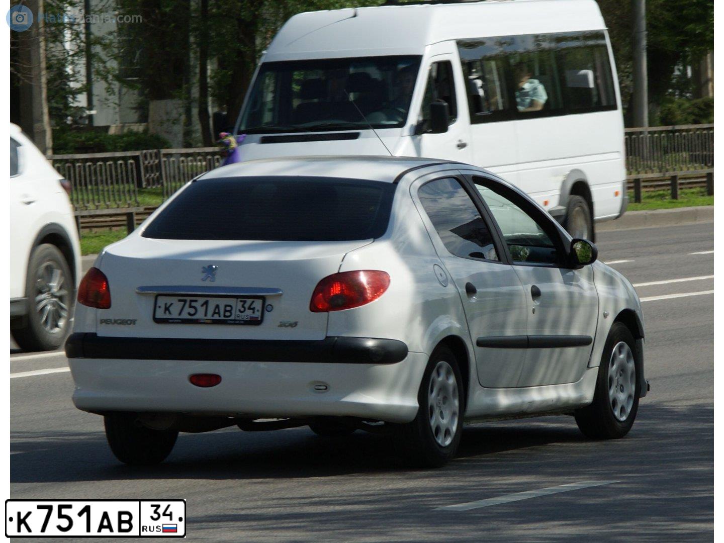 Фото автомобиля PEUGEOT 206, 2007 — госномер К751АВ34. Цвет: Белый