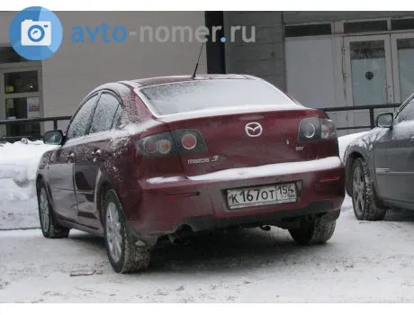 Фото автомобиля MAZDA 3, 2008 — госномер К167ОТ154. Цвет: Красный