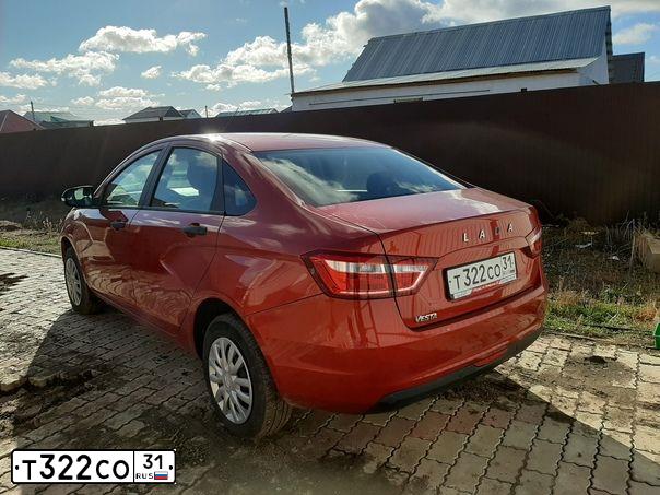 Фото автомобиля LADA VESTA, 2019 — госномер Т322СО31. Цвет: Красный
