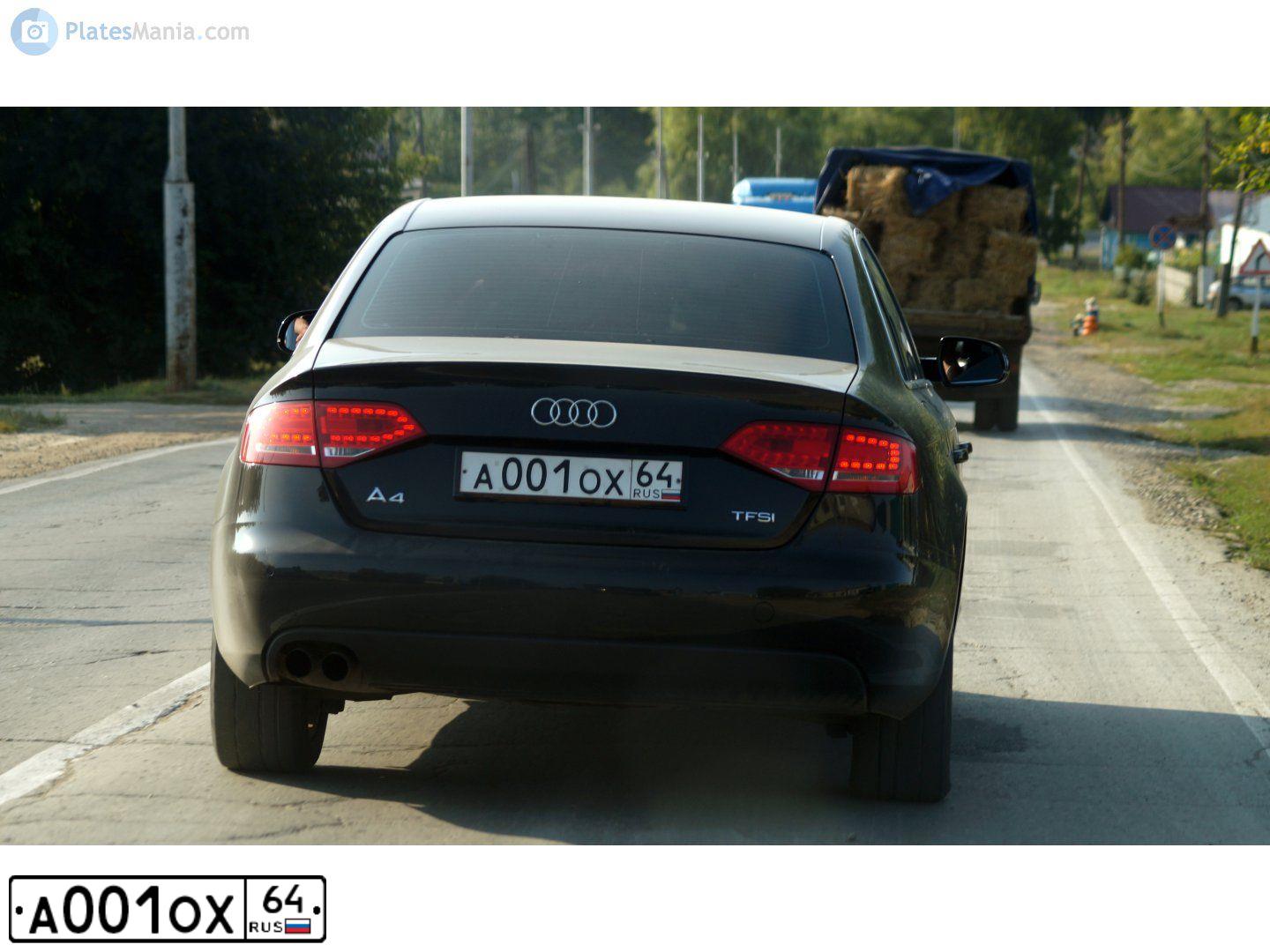 Фото автомобиля AUDI A4, 2006 — госномер А001ОХ64. Цвет: ЧЕРНЫЙ