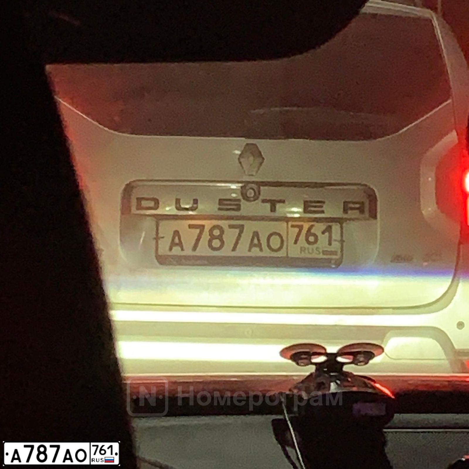 Фото автомобиля RENAULT DUSTER, 2017 — госномер А787АО761. Цвет: СВЕТЛО-СЕРЫЙ