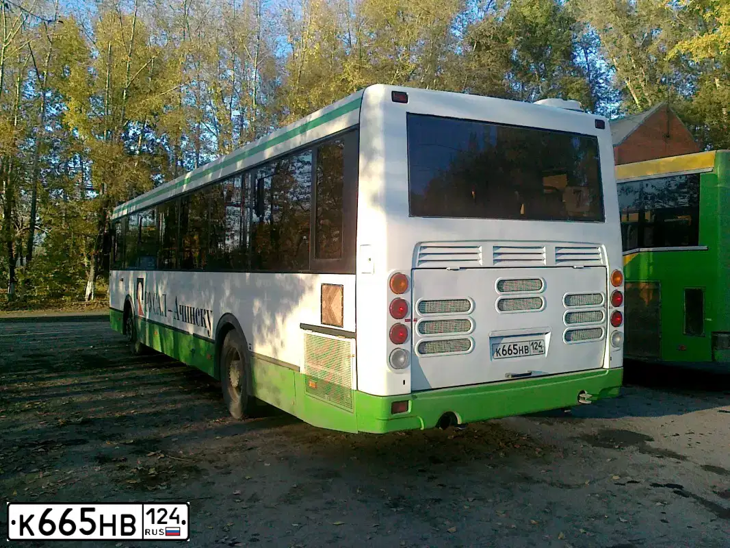 Фото автомобиля LIAZ 5256, 2013 — госномер К665НВ124. Цвет: белый, зеленый