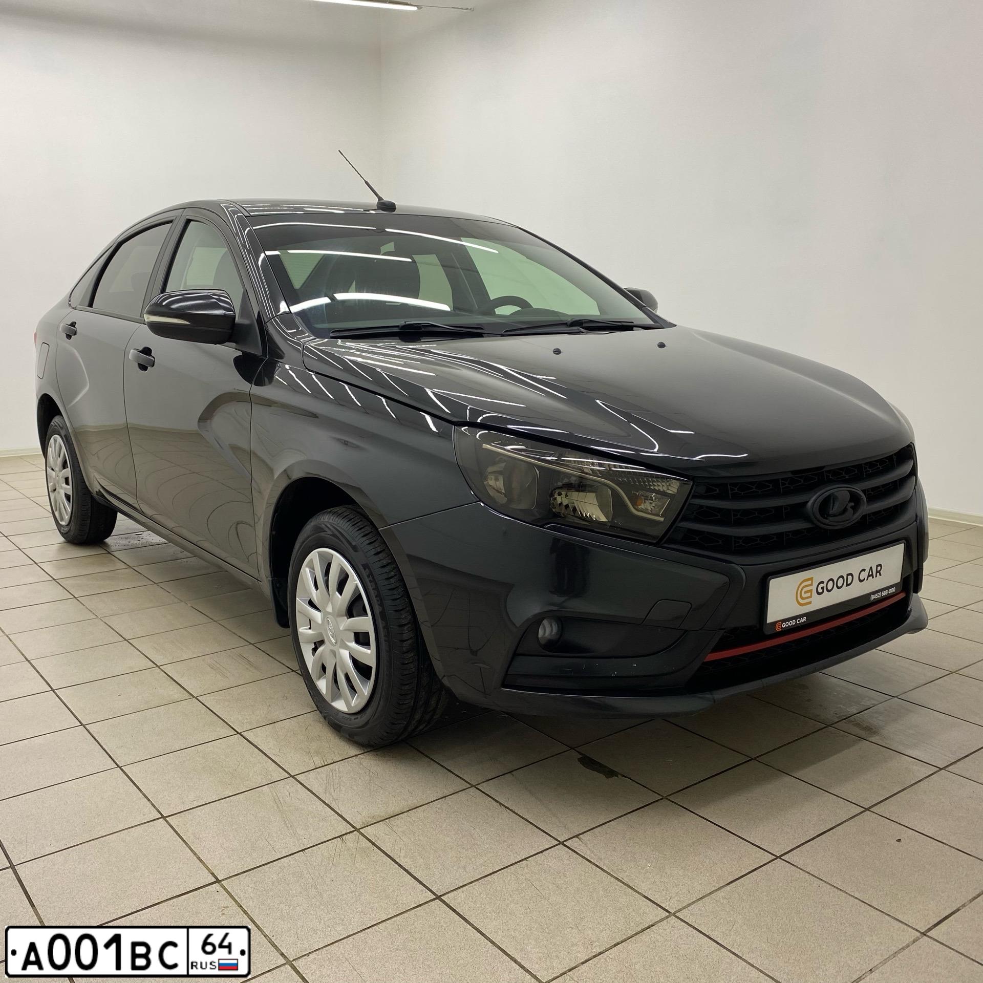 Фото автомобиля LADA VESTA, 2018 — госномер М384ВС164. Цвет: ЧЕРНЫЙ