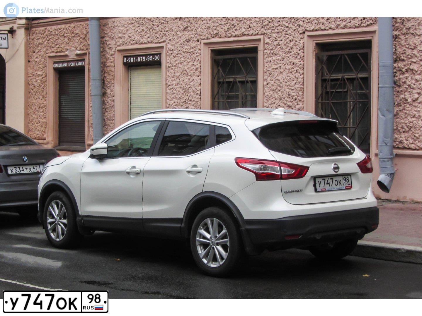 Фото автомобиля NISSAN QASHQAI, 2018 — госномер У747ОК98. Цвет: БЕЛЫЙ