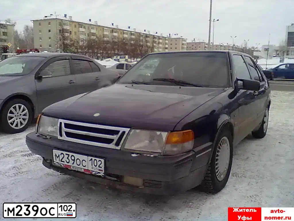 Фото автомобиля SAAB 9000, 1991 — госномер М239ОС102. Цвет: СИНИЙ