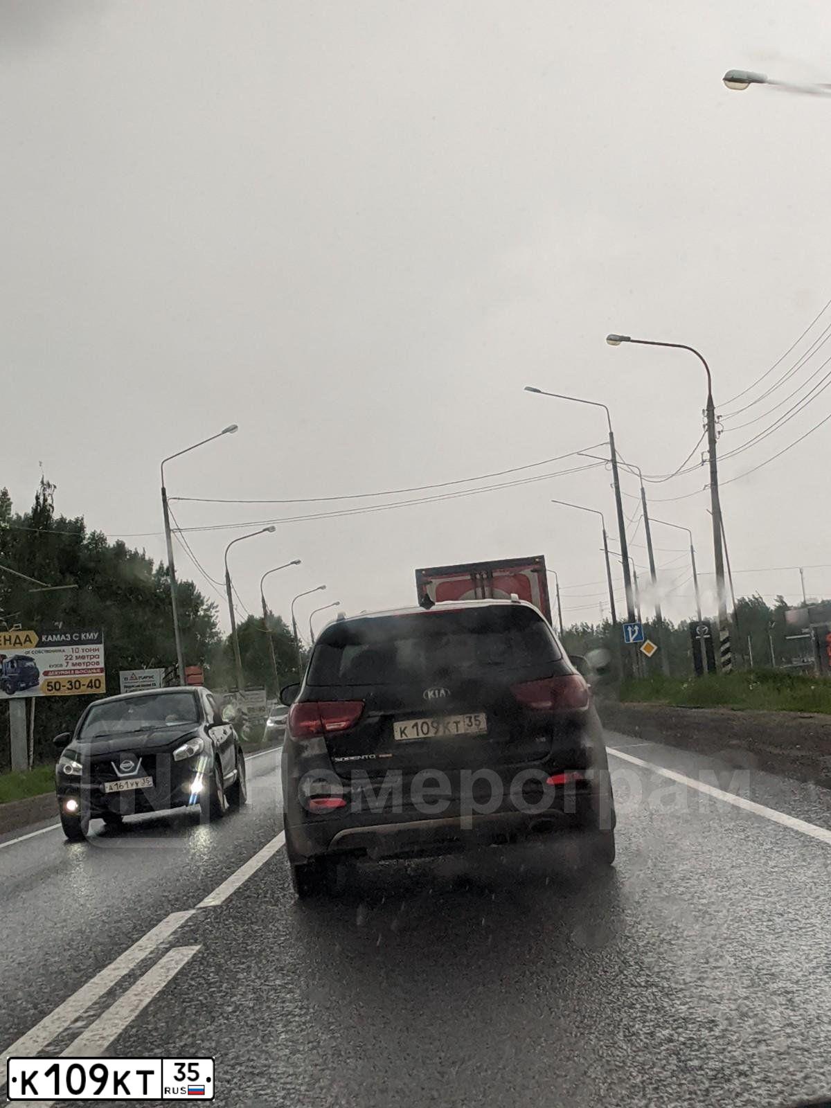 Фото автомобиля KIA SORENTO, 2019 — госномер К109КТ35. Цвет: ЧЕРНЫЙ