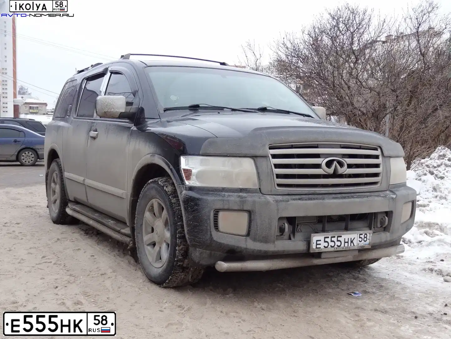 Фото автомобиля HYUNDAI SANTA FE, 2019 — госномер Е555НК58. Цвет: БЕЛЫЙ