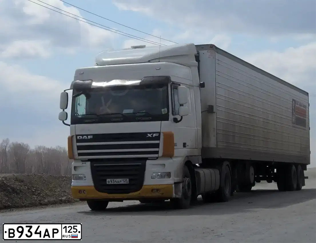 Фото автомобиля DAF XF 105 FT /4X2/, 2008 — госномер В934АР125. Цвет: БЕЛЫЙ