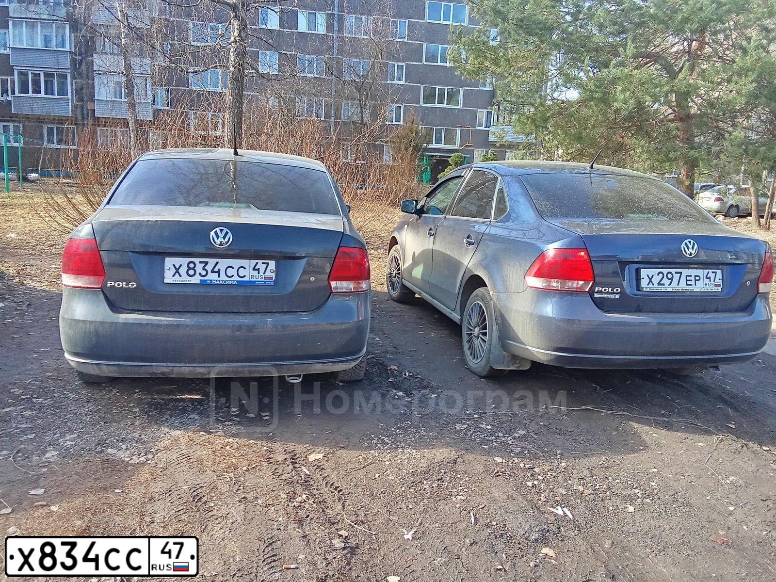 Фото автомобиля VOLKSWAGEN POLO, 2013 — госномер Х834СС47. Цвет: Серый