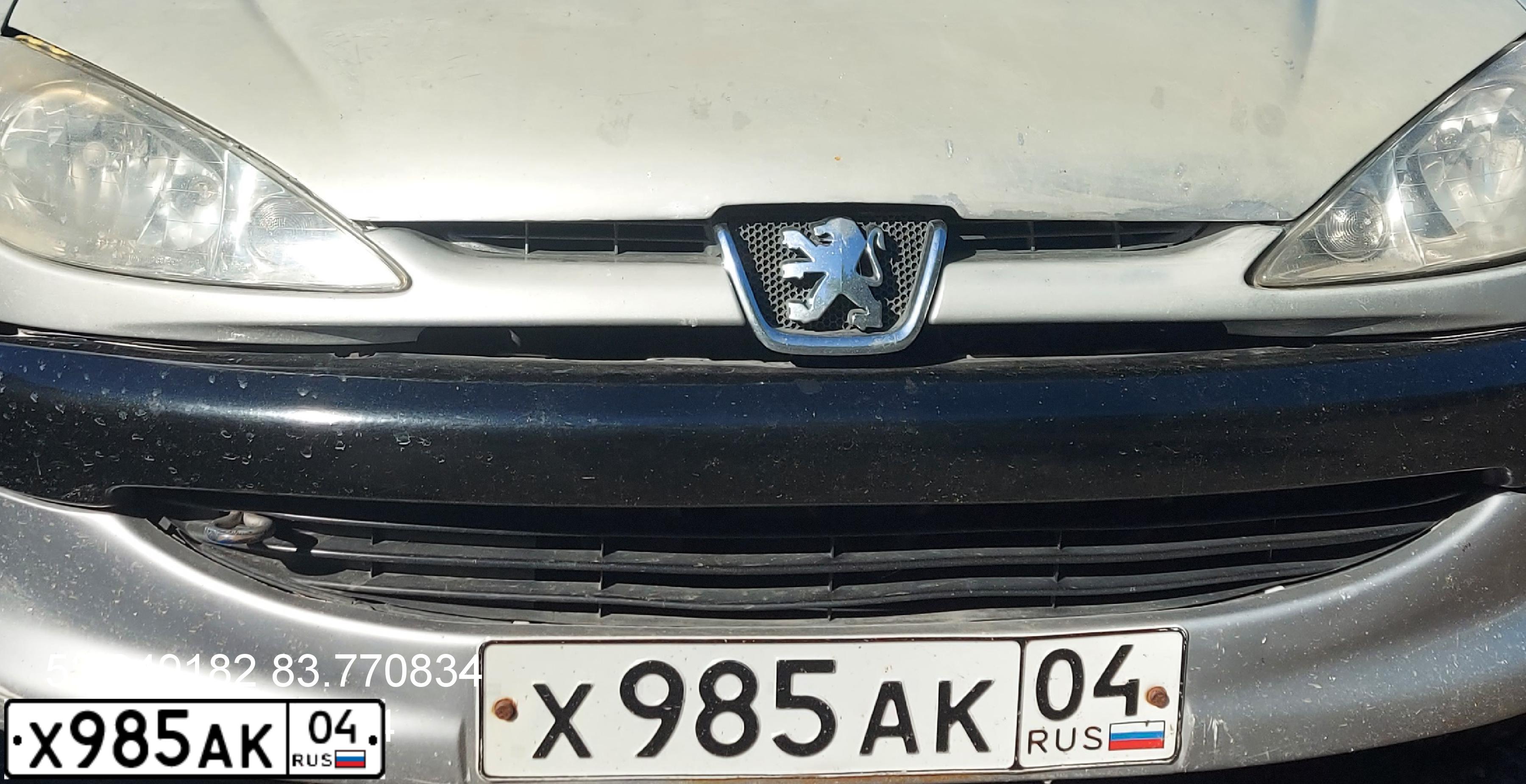 Фото автомобиля PEUGEOT 206, 2000 — госномер Х985АК04. Цвет: СЕРЕБРИСТО-МЕТАЛЛИЧЕСКИЙ