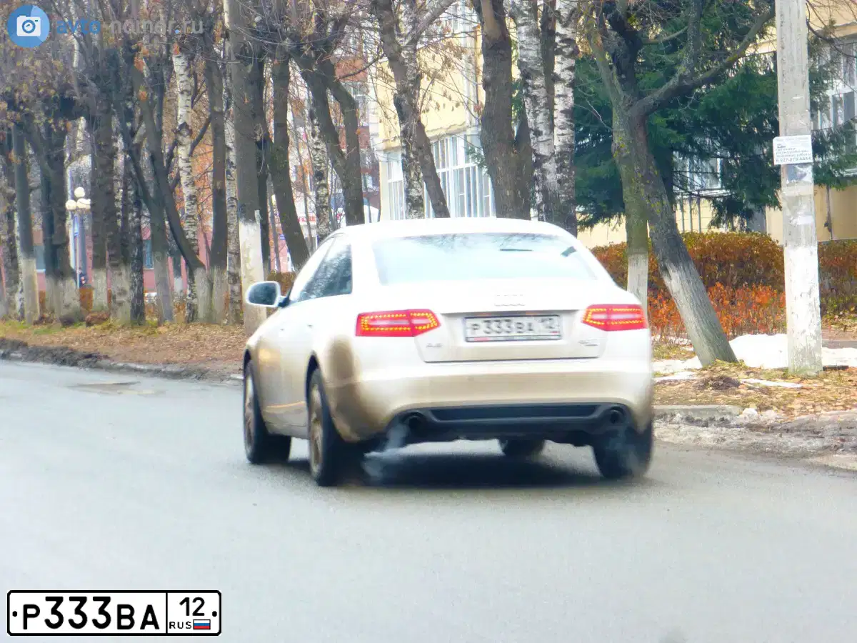 Фото автомобиля AUDI A6, 2010 — госномер Р333ВА12. Цвет: Белый