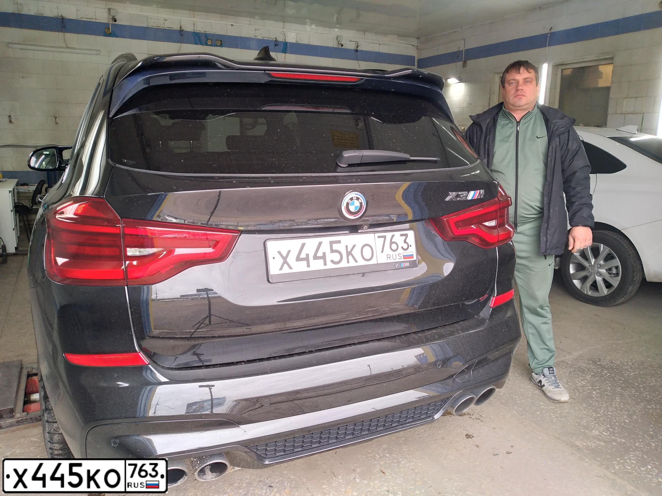 Фото автомобиля БМВ X3 M, 2019 — госномер Х445КО763. Цвет: ЧЕРНЫЙ