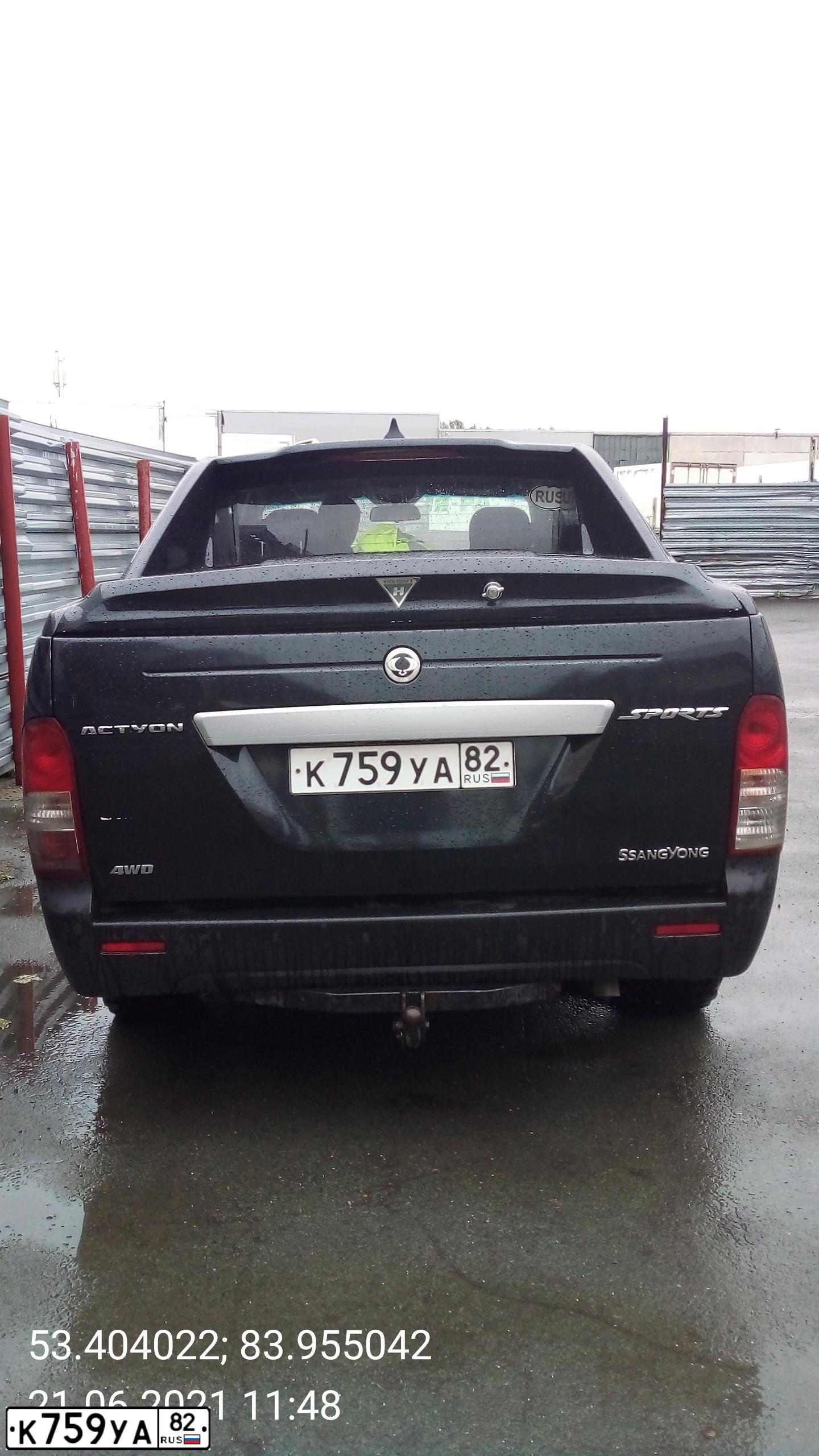 Фото автомобиля SSANGYONG ACTYON SPORTS, 2008 — госномер К759УА82. Цвет: ЧЕРНЫЙ