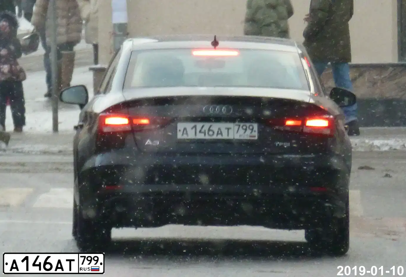 Фото автомобиля AUDI A3, 2017 — госномер А146АТ799. Цвет: ЧЕРНЫЙ