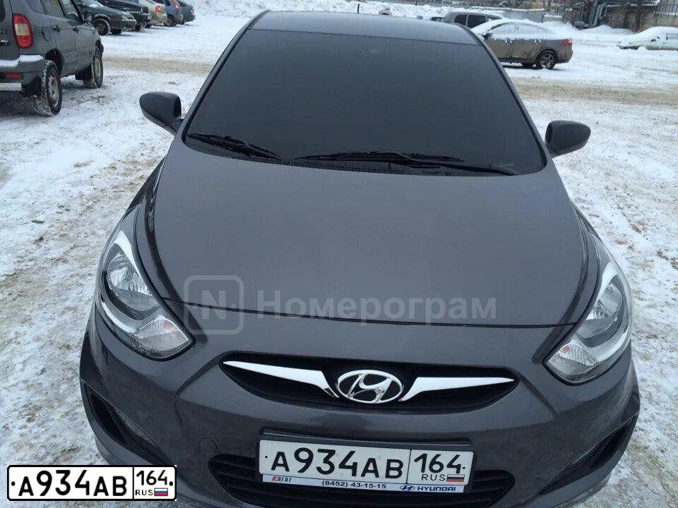 Фото автомобиля HYUNDAI SOLARIS, 2014 — госномер А934АВ164. Цвет: ЧЕРНО-СЕРЫЙ