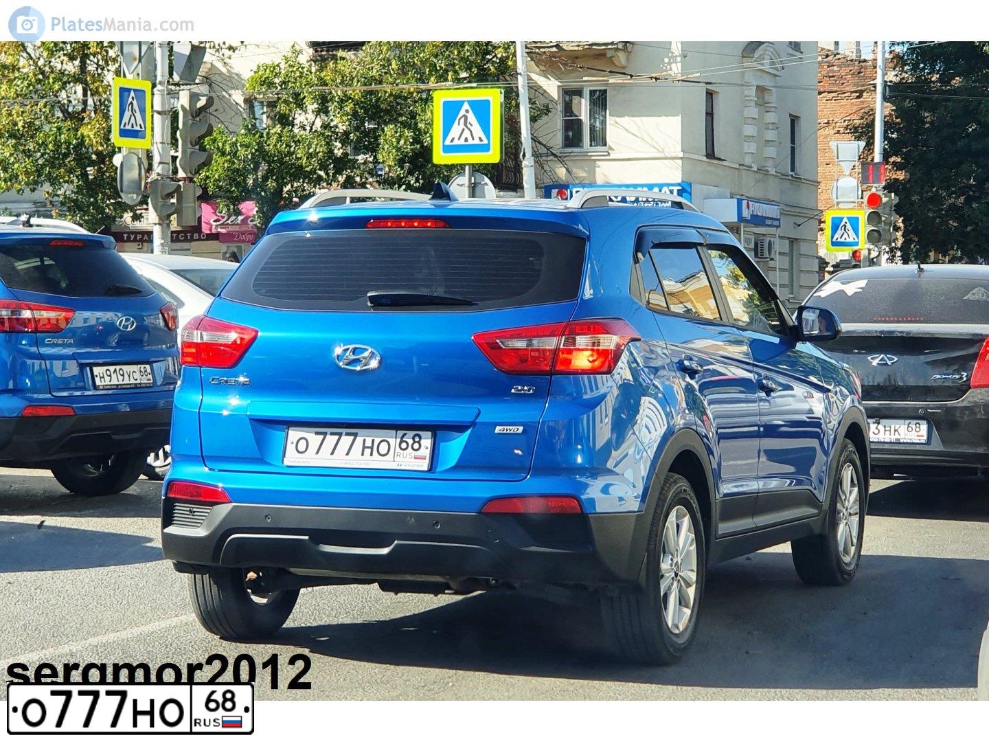 Фото автомобиля HYUNDAI CRETA, 2020 — госномер О777НО68. Цвет: синий