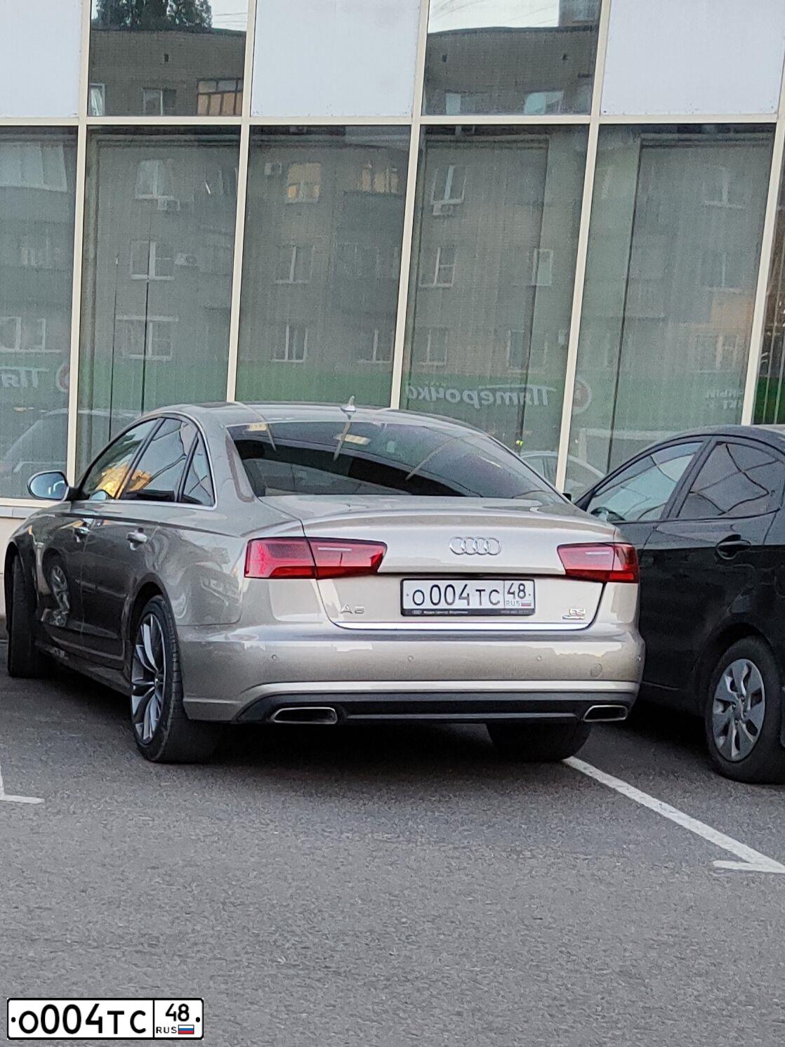Фото автомобиля AUDI A6, 2015 — госномер О004ТС48. Цвет: БЕЖЕВЫЙ