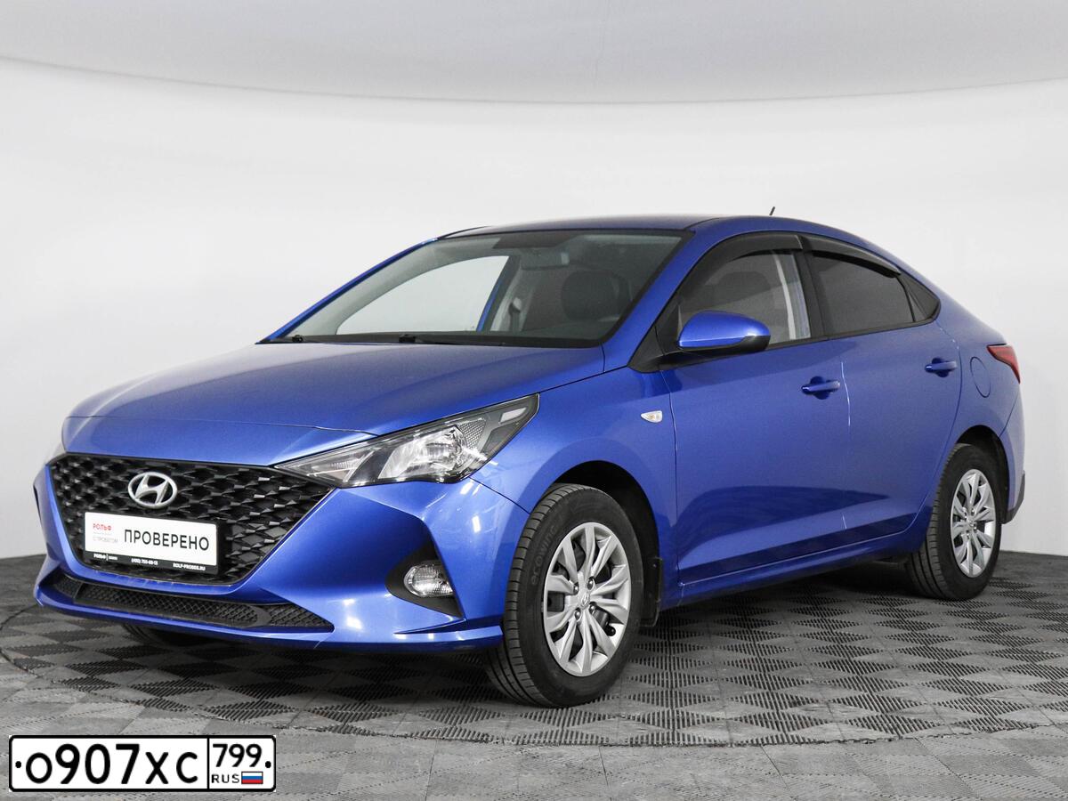 Фото автомобиля HYUNDAI SOLARIS, 2021 — госномер О907ХС799. Цвет: синий