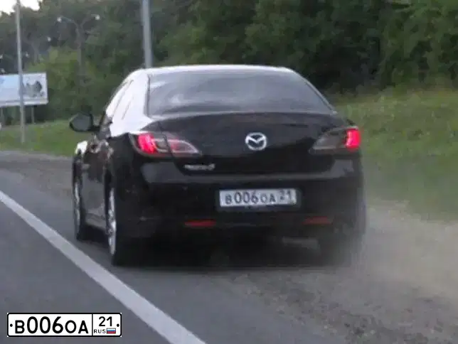 Фото автомобиля MAZDA 6, 2007 — госномер В006ОА21. Цвет: ТЕМНО-ВИШНЕВЫЙ