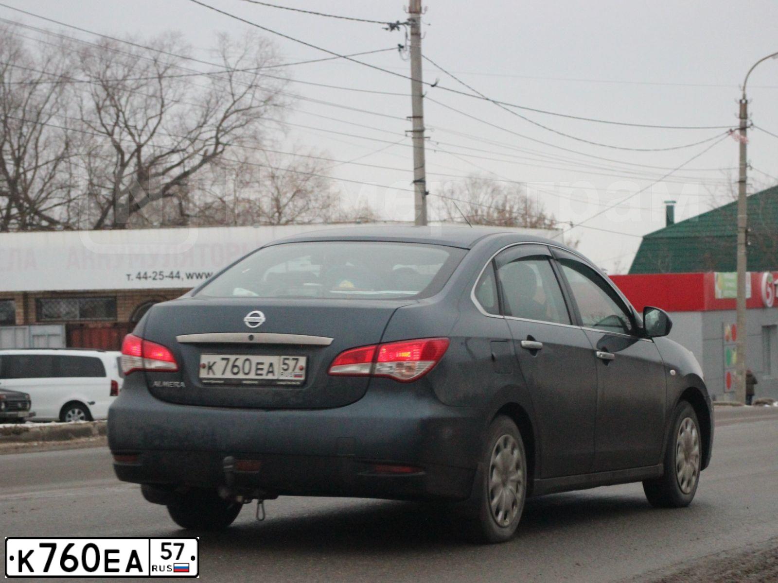Фото автомобиля NISSAN ALMERA /AVTOVAZ/, 2016 — госномер К760ЕА57. Цвет: Темно-синий