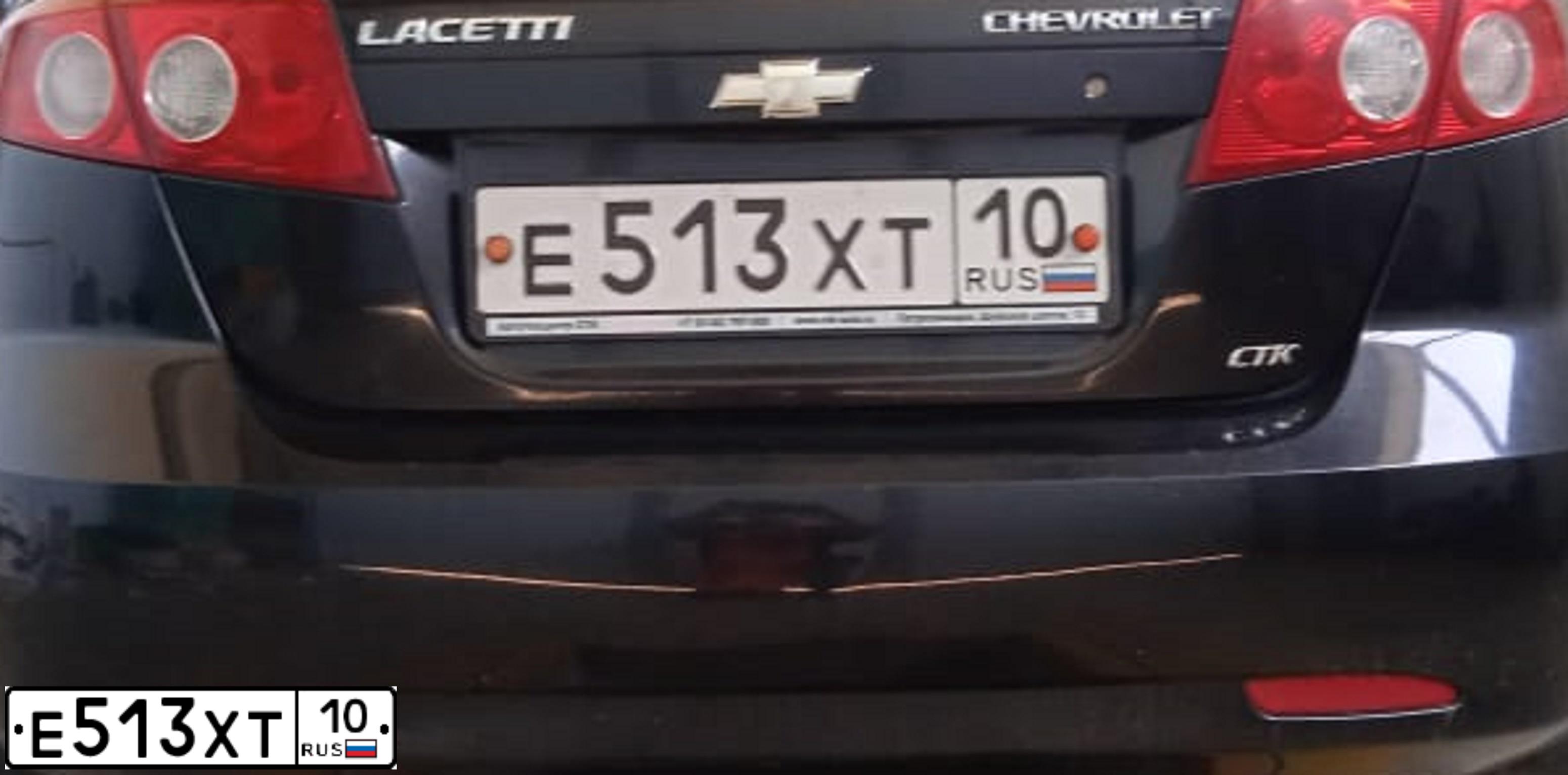 Фото автомобиля CHEVROLET LACETTI, 2008 — госномер Е513ХТ10. Цвет: ЧЕРНЫЙ