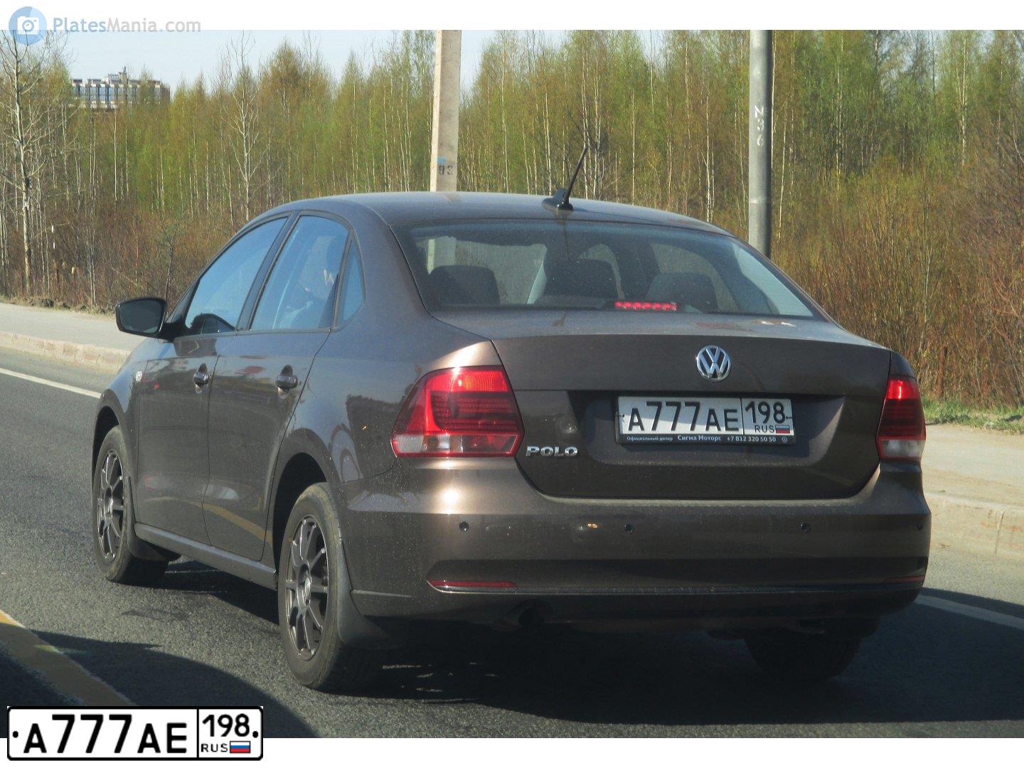 Фото автомобиля VOLKSWAGEN POLO, 2017 — госномер А777АЕ198. Цвет: Коричневый