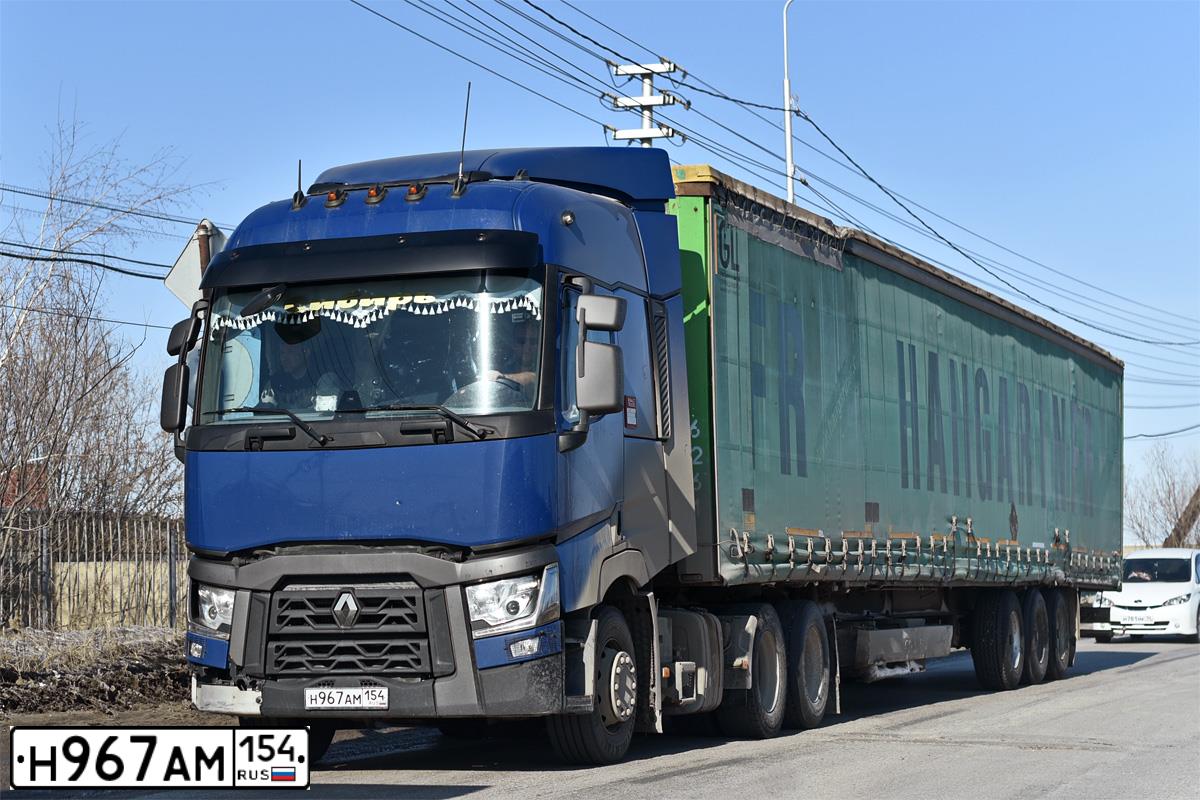 Фото автомобиля RENAULT T-SERIE, 2018 — госномер Н967АМ154. Цвет: синий