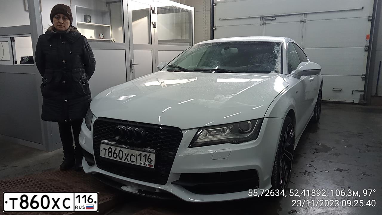 Фото автомобиля АУДИ А7, 2013 — госномер У321КК716. Цвет: Белый