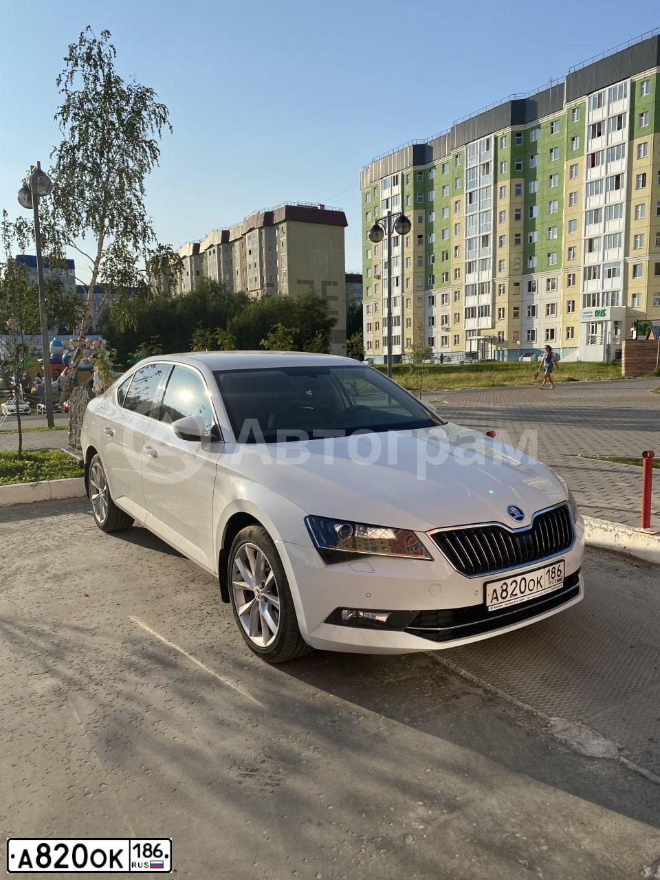 Фото автомобиля SKODA SUPERB, 2017 — госномер А820ОК186. Цвет: БЕЛЫЙ
