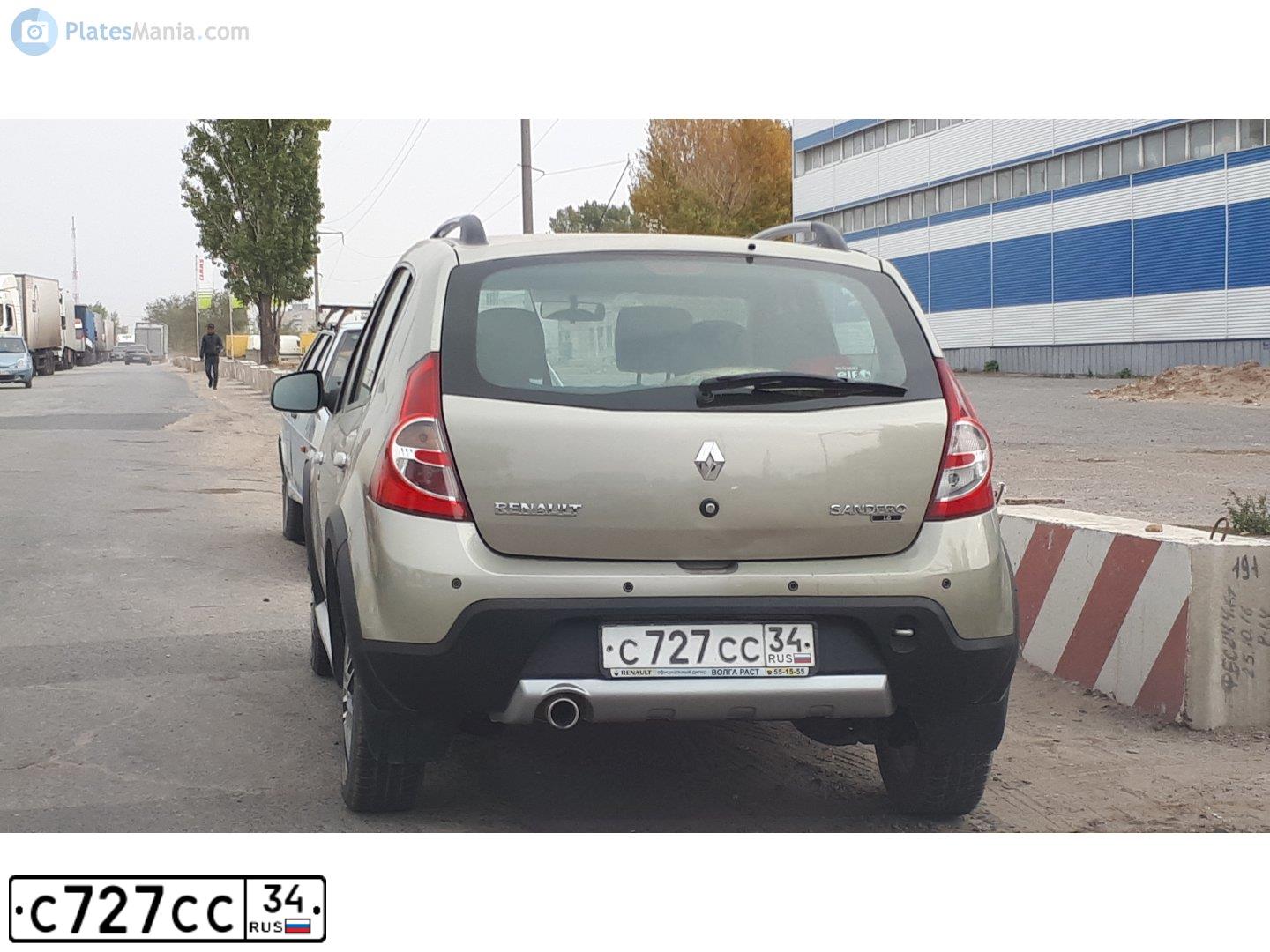Фото автомобиля RENAULT SANDERO, 2011 — госномер С020МС34. Цвет: БЕЖЕВЫЙ