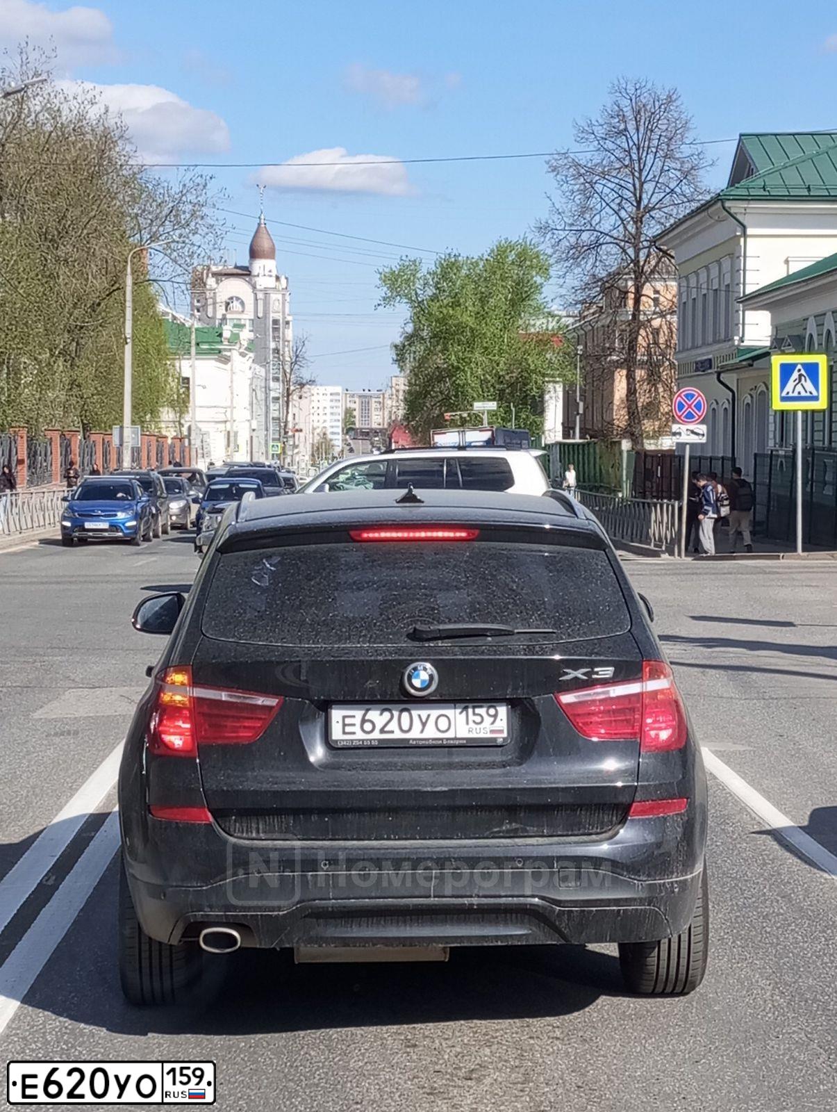 Фото автомобиля BMW X3, 2014 — госномер Е620УО159. Цвет: ЧЕРНЫЙ