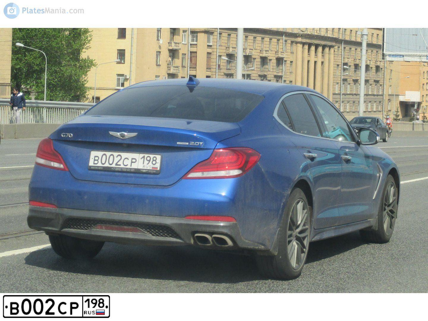Фото автомобиля GENESIS G70, 2019 — госномер Т615МА198. Цвет: СИНИЙ