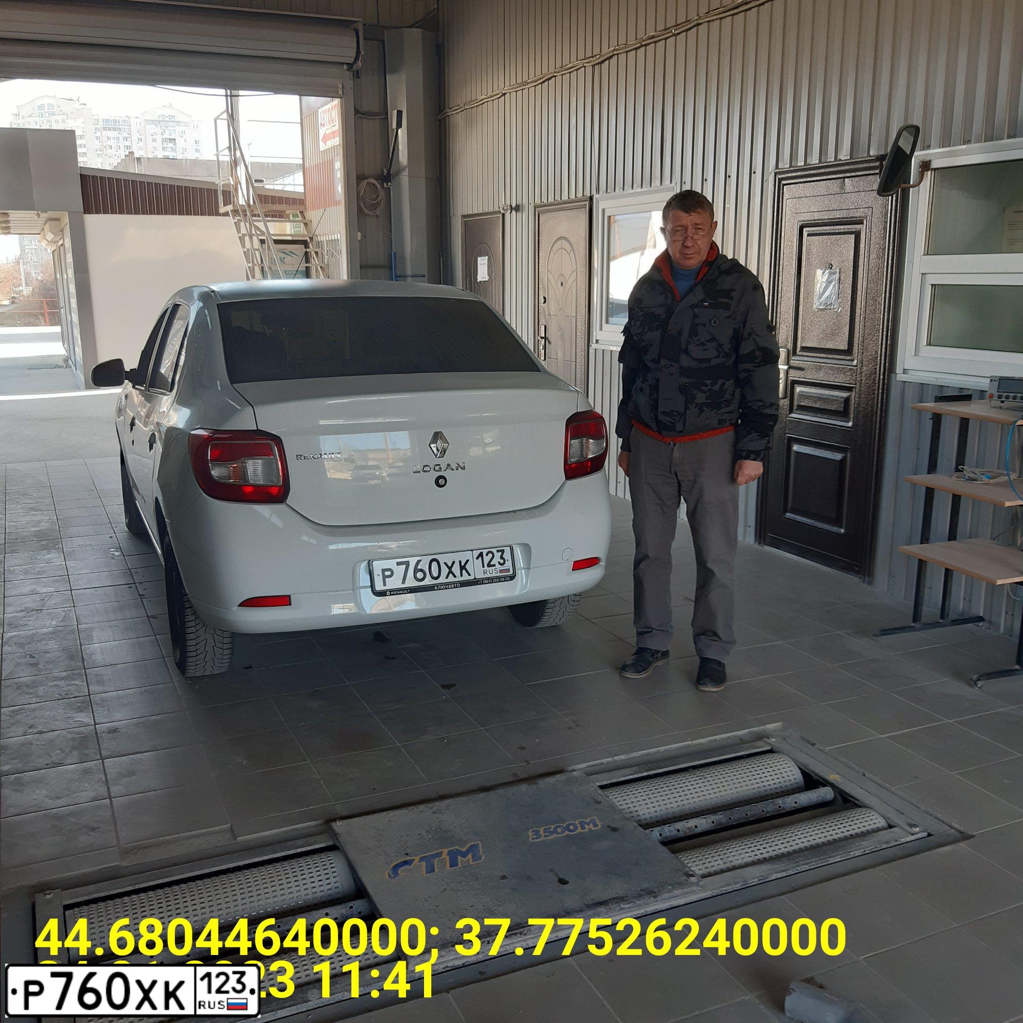 Фото автомобиля RENAULT T LOGAN, 2019 — госномер Е392РТ193. Цвет: Белый